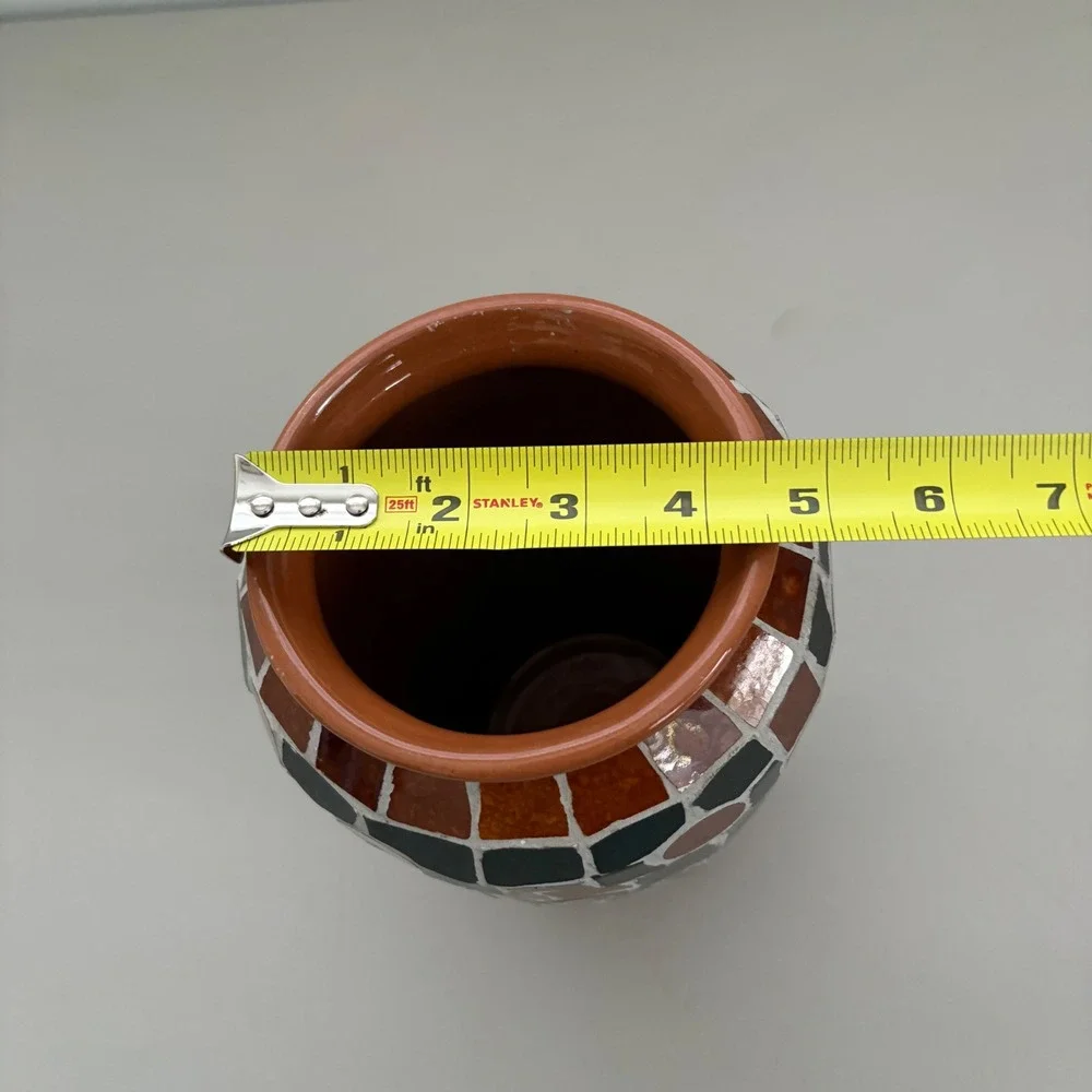 Handmade‎ Mosaic Tile Vase Terracotta Geometric Spiral Earth Tones Boho Decor 9